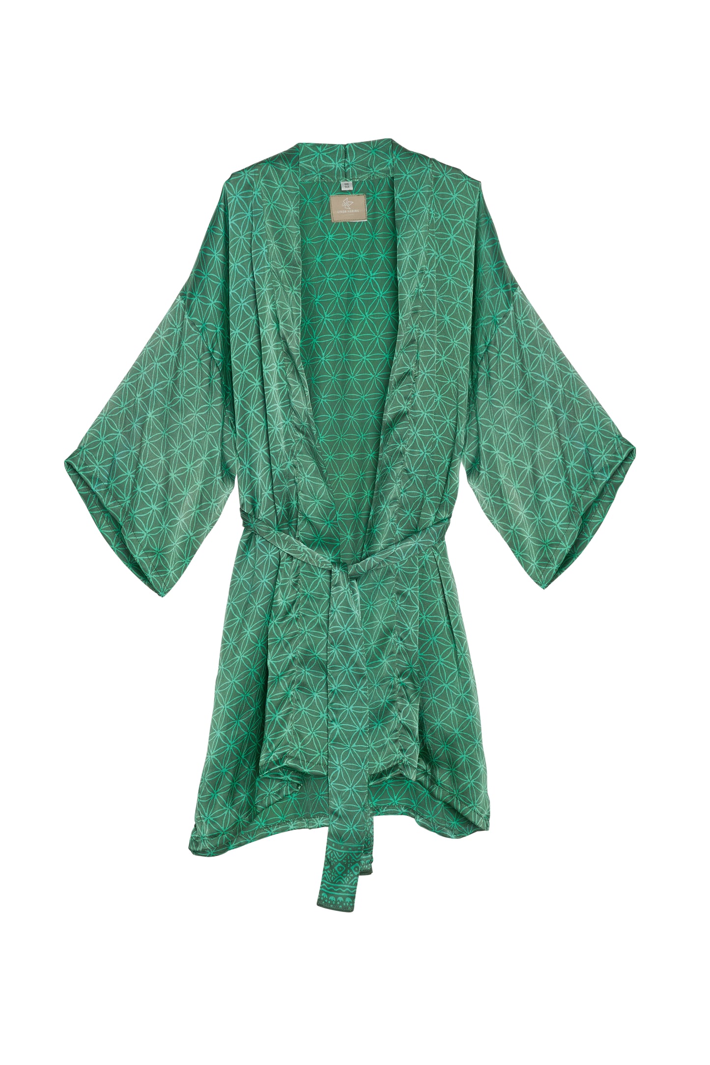 Kinder Seidenkimono mit kurzer Hose, Flower of Life, jade