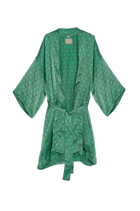 Kinder Seidenkimono mit kurzer Hose, Flower of Life, jade