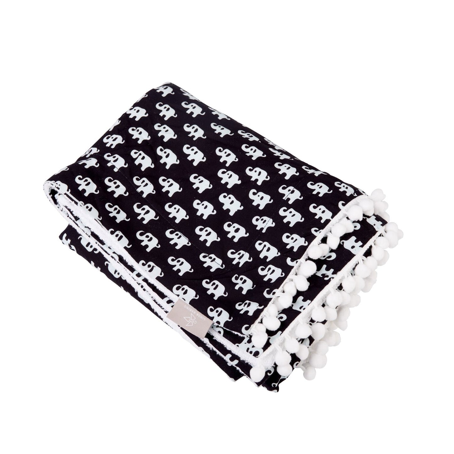 Kinderbadetuch Elefant, schwarz-weiss mit Pompon
