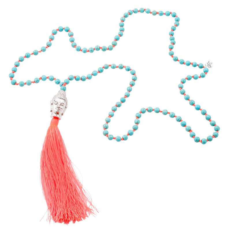 Halskette Buddha Saraswati neonorange/ blau