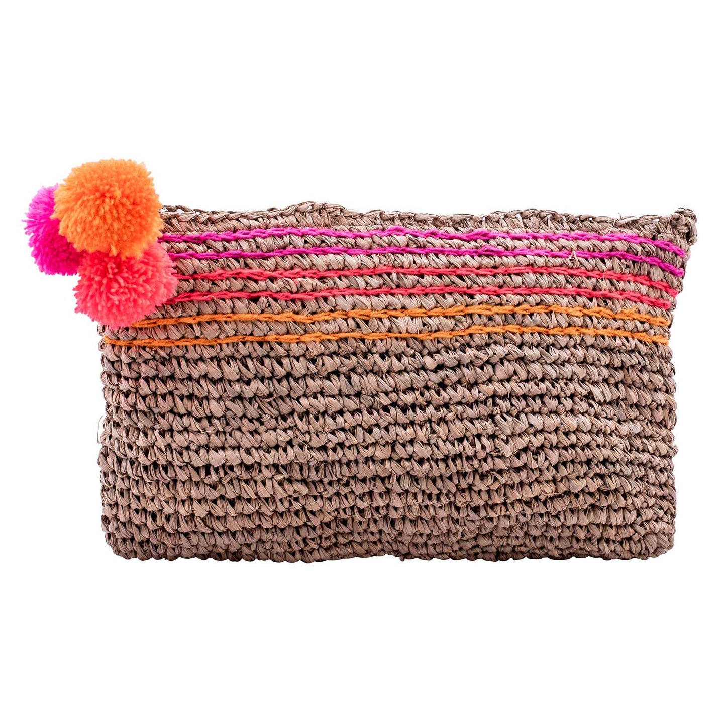 Seegrass Clutch natur mit pinken POMPONS