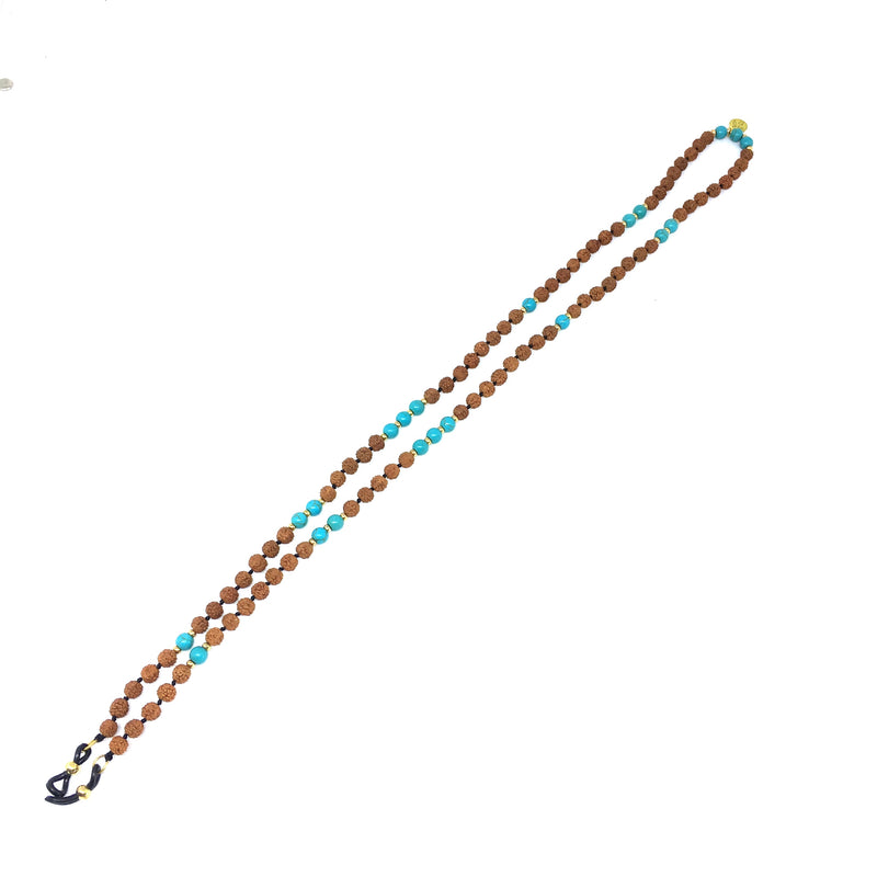 Brillenkette aus Rudraksha Samen mit türkis Perlen, schwarz