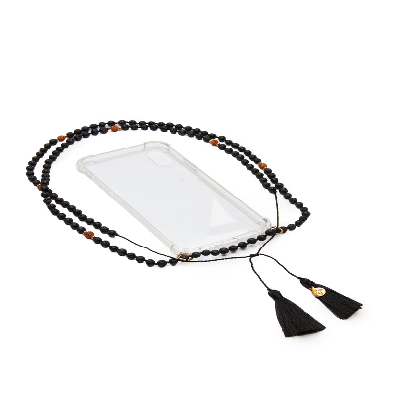 Transparente Hülle mit Lava/Rudraksha Kette