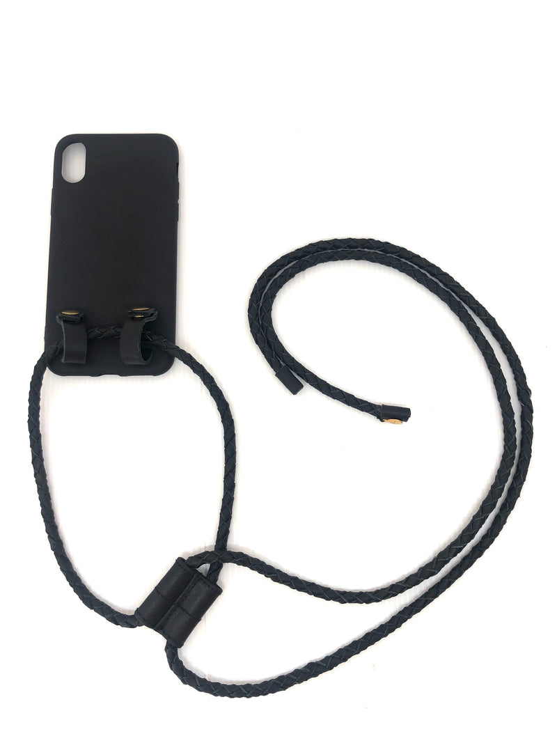 Iphone Hülle schwarz, schwarzer Lederstring