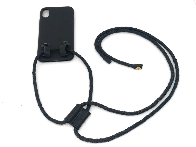 Iphone Hülle schwarz, schwarzer Lederstring